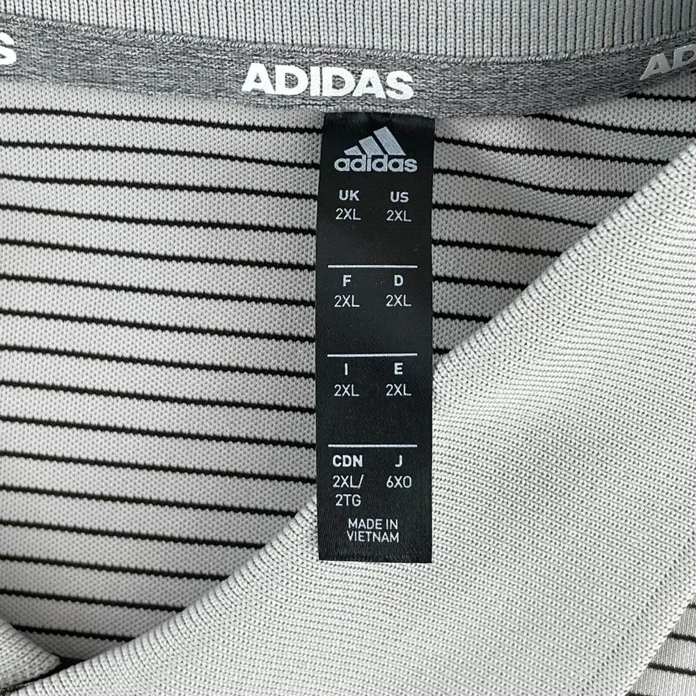 ADIDAS Golf Polo Shirt‎ Men 2XL Grey Striped Performance Wicking UPF 50 SS NWT